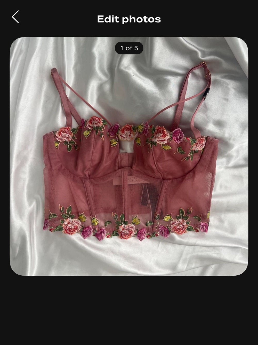 Victoria's Secret Rose Pink Floral Embroidered Sheer Bustier Camisole